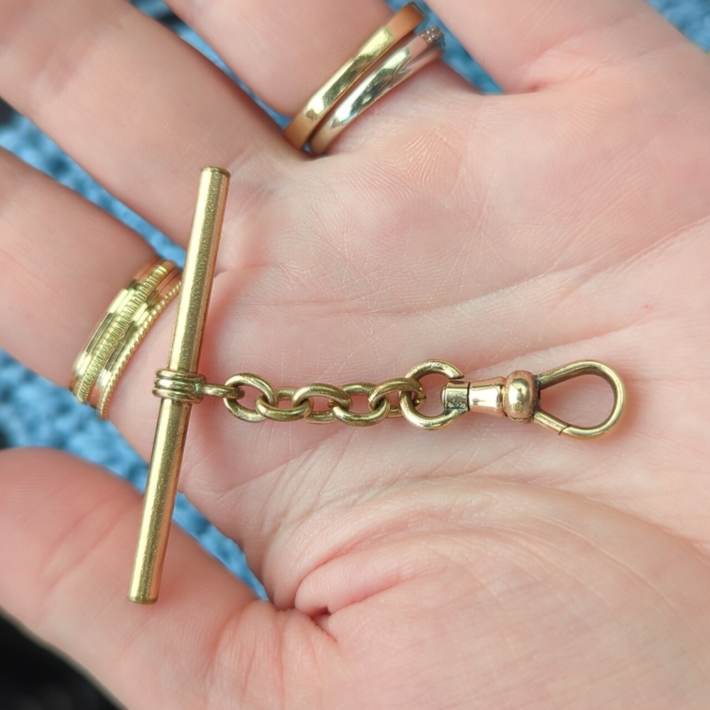 Victorian antique gold tone T bar + Dog Clip for watch chain